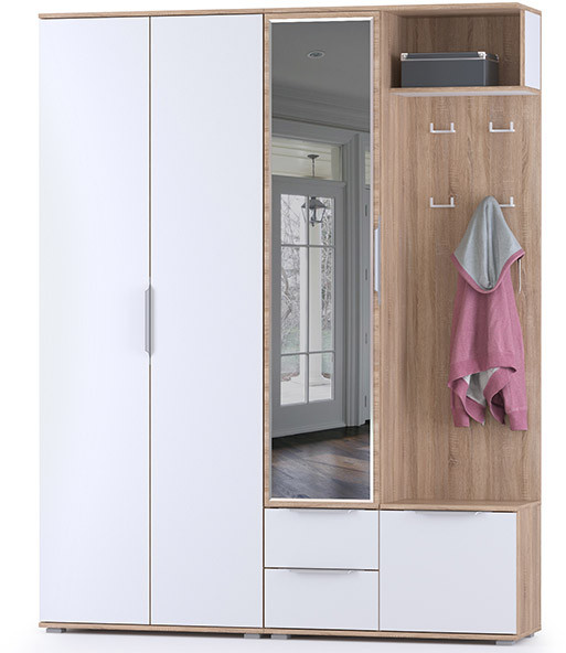 Куба Прихожая 13, цвет дуб сонома/белый премиум, ШхГхВ 166,2х38,3х210,6 см., универсальная сборка