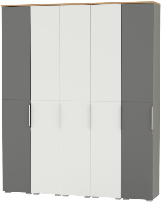 Октава Набор шкафов 48, цвет белый шагрень/серый графит/дуб крафт золотой/фасады МДФ белый шагрень/серый графит, ШхГхВ 161х35,3х197,6 см., ун. сб.