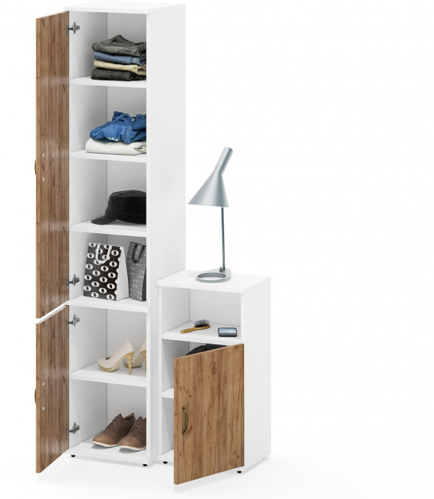 Лидер-8 Пенал МД 22Б + Тумба МД 3.19, белый шагрень/крафт золото