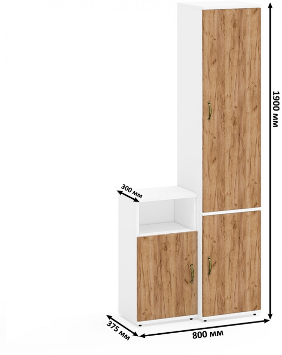 Лидер-8 Пенал МД 22Б + Тумба МД 3.19, белый шагрень/крафт золото