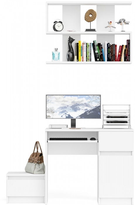 Мори компьютерный стол МС-1 правый + Тумба ТМП400.1 + Полка 900, белый