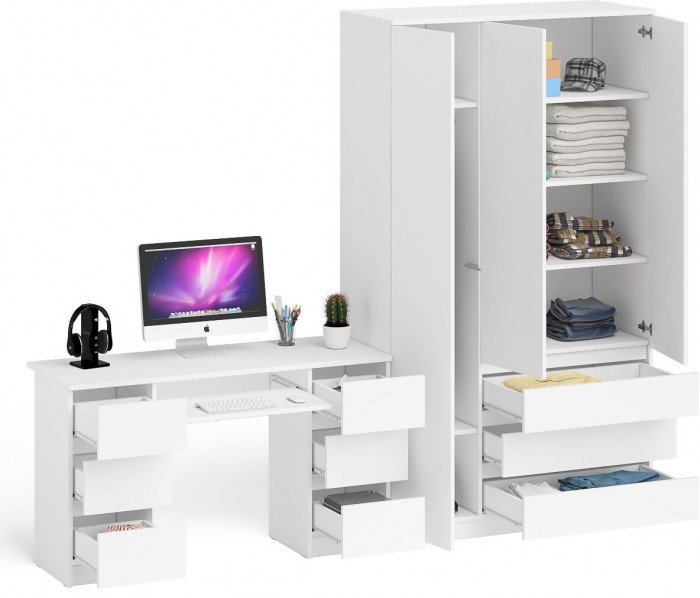 Мори компьютерный стол МС-2 + Шкаф МШ1200.1, белый