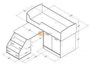 Детская кровать-чердак Дюймовочка-2, Дуб молочный / Голубой