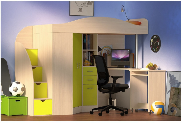 Кровать-чердак Юниор 4 (Венге/Белое дерево)