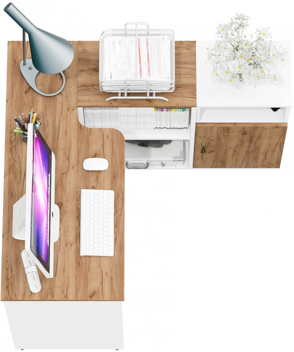Лидер-8 Стол + Тумба МД 3.19, цвет белый шагрень/крафт золото, ШхГхВ 205х50/30х75 см. или 115х50/120х75 см., НЕ универсальная сборка