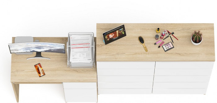 Мори Стол компьютерный МС-1 правый + Комод МК1200.10, цвет дуб сонома/белый, ШхГхВ 210,4х50х115 см., выдвижной ящик справа, НЕ универсальная сборка