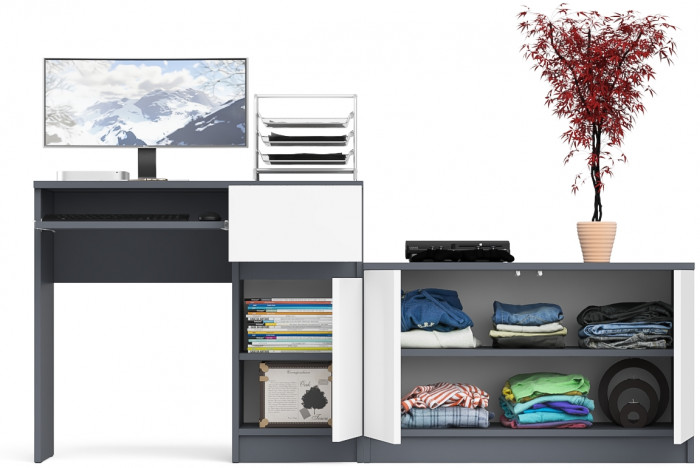 Мори Стол компьютерный МС-1 правый + Тумба МА900.1, цвет графит/белый, ШхГхВ 180,4х50,4х76,6 см., выдвижной ящик справа, НЕ универсальная сборка