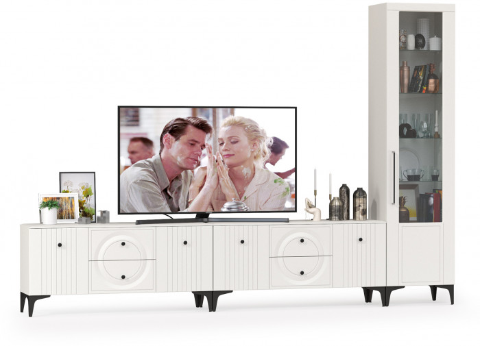 Валенсия Гостиная № 079, ЛДСП белый шагрень/МДФ белый шагрень