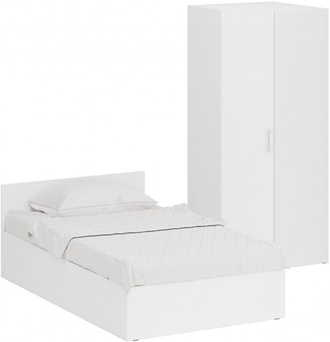 Кровать 1200 + Шкаф угловой Стандарт, цвет белый, ШхГхВ 123,5х203,5х70 + 81,2х81,2х200см., сп.м. 1200х2000 мм., без матраса, основание есть