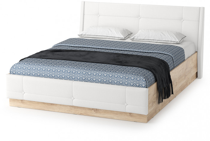 Муссон Спальня № 08, цвет белый/дуб эндгрейн элегантный/искусственная кожа белая, подъёмный ортопед, сп. м. 1600х2000 мм., б/м