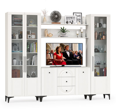 Валенсия Гостиная № 099, ЛДСП белый шагрень/МДФ белый шагрень