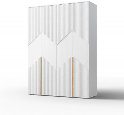 Шкаф 4-х дверный для одежды "Оливия" - Белый текстурный/Ясень белый