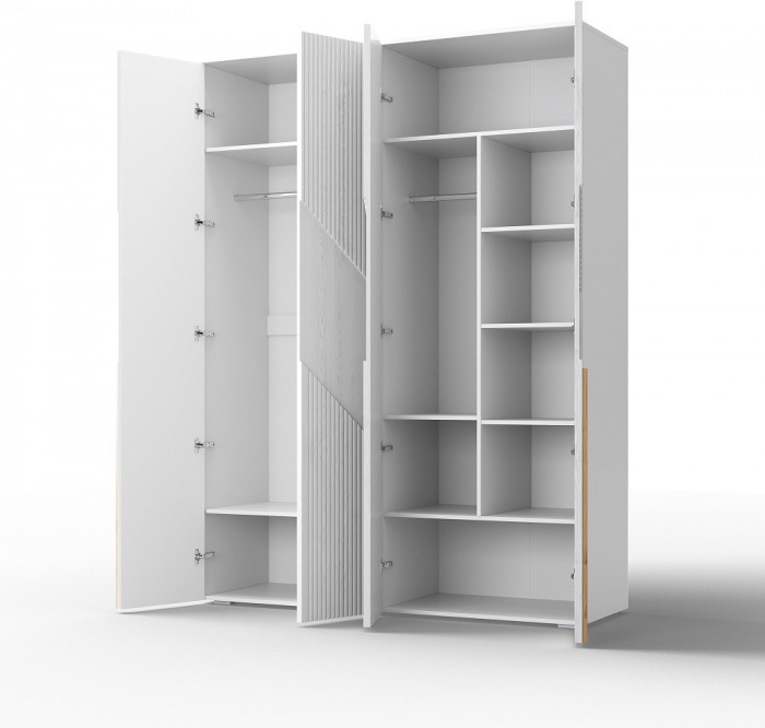 Шкаф 4-х дверный для одежды "Оливия" - Белый текстурный/Ясень белый