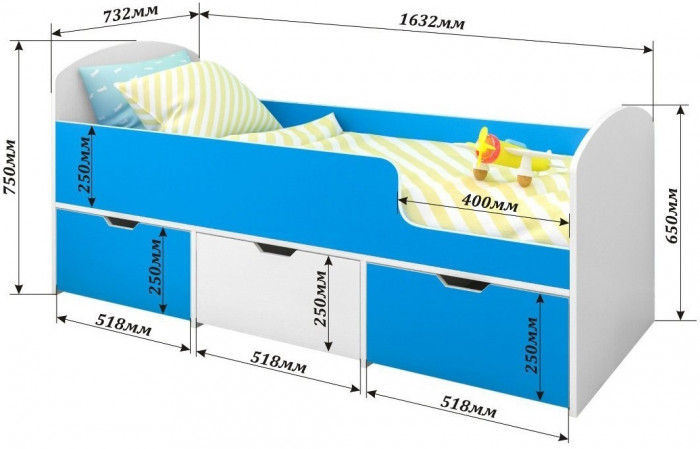 Кровать Малыш Мини (Дуб молочный/Оранжевый)