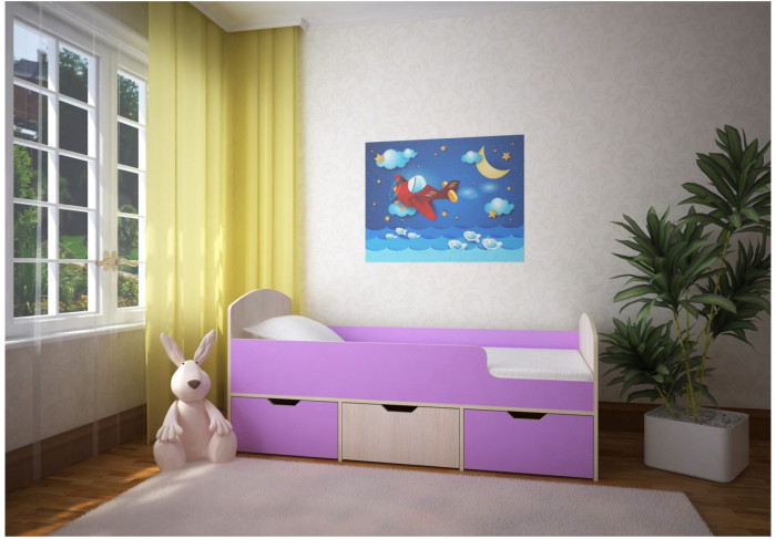 Кровать Малыш Мини (Дуб молочный/Оранжевый)