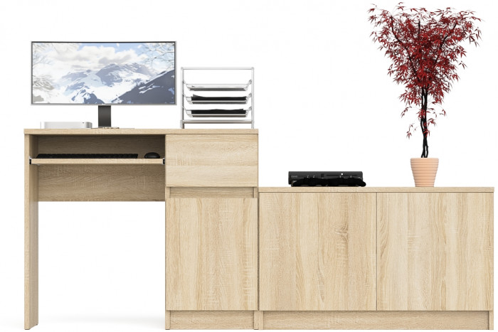 Мори Стол компьютерный МС-1 правый + Тумба МА900.1, цвет дуб сонома, ШхГхВ 180,4х50,4х76,6 см., выдвижной ящик справа, НЕ универсальная сборка