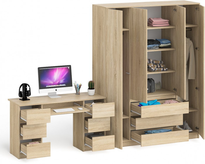 Мори Стол компьютерный МС-2 + Шкаф МШ1600.1, цвет дуб сонома, ШхГхВ 295,8х50,4х209,6 см., универсальная сборка