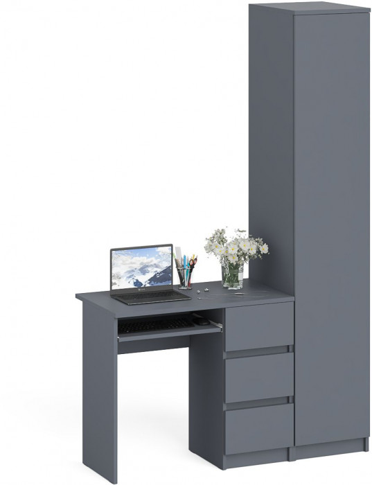 Мори Стол компьютерный МС-6 правый + Пенал МШ400.1, цвет графит, ШхГхВ 130,4х50,4х209,6 см., выдвижные ящики справа, НЕ универсальная сборка