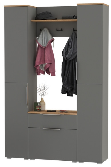 Октава Прихожая 18, цвет серый графит/дуб крафт золотой/фасады МДФ серый графит, ШхГхВ 129,3х35,4х197,6 см., универсальная сборка