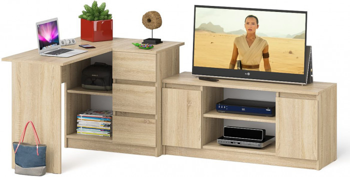 Мори Стол компьютерный МС-16 правый + Тумба МТВ1200.1, цвет дуб сонома, ШхГхВ 244,8х84,9х76,6 см., выдвижные ящики справа, НЕ универсальная сборка