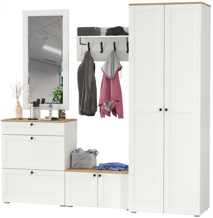 Остин Прихожая 47, белый шагрень/дуб крафт золотой