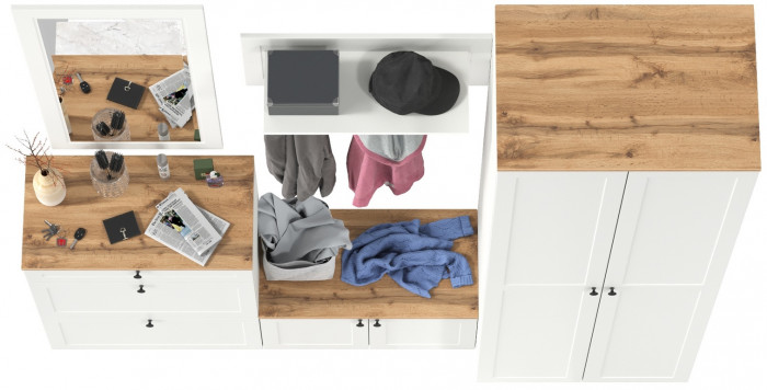 Остин Прихожая 47, белый шагрень/дуб крафт золотой