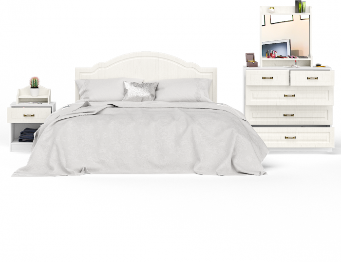 Ливерпуль Спальня № 5 Кровать 11.08ОСН + Тумба 08.146 + Полка 10.117 + Комод 10.103 + Полка 10.118