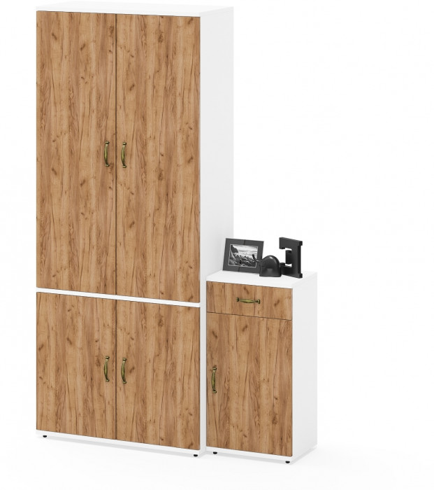 Лидер-8 Шкаф МД 20Б + Тумба МД 3.15, белый шагрень/крафт золото