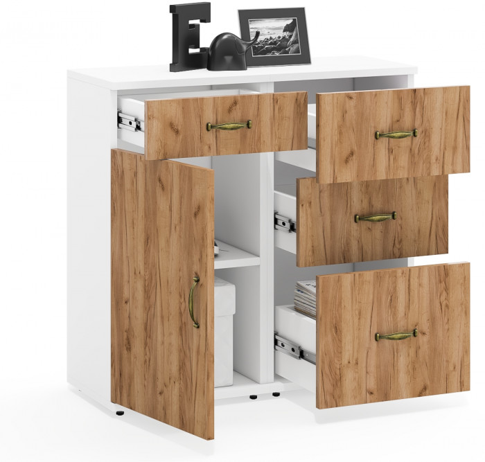 Лидер-8 Тумба МД 3.15 + Тумба МД 3.16, цвет белый шагрень/крафт золото, ШхГхВ 80х50х75 см., универсальная сборка