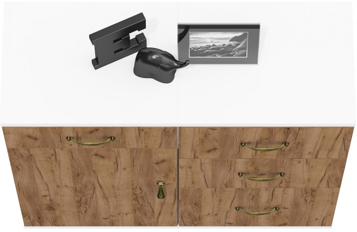 Лидер-8 Тумба МД 3.15 + Тумба МД 3.16, цвет белый шагрень/крафт золото, ШхГхВ 80х50х75 см., универсальная сборка