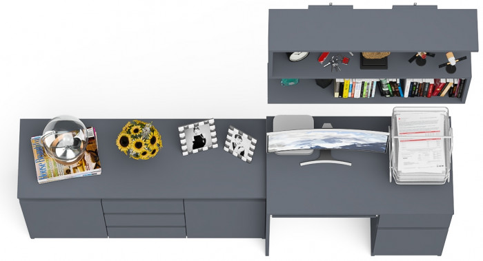 Мори Стол компьютерный МС-1 правый + Комод МК1200.3 + Полка 900, цвет графит, ШхГхВ 210,4х50х209,6 см., НЕ универсальная сборка