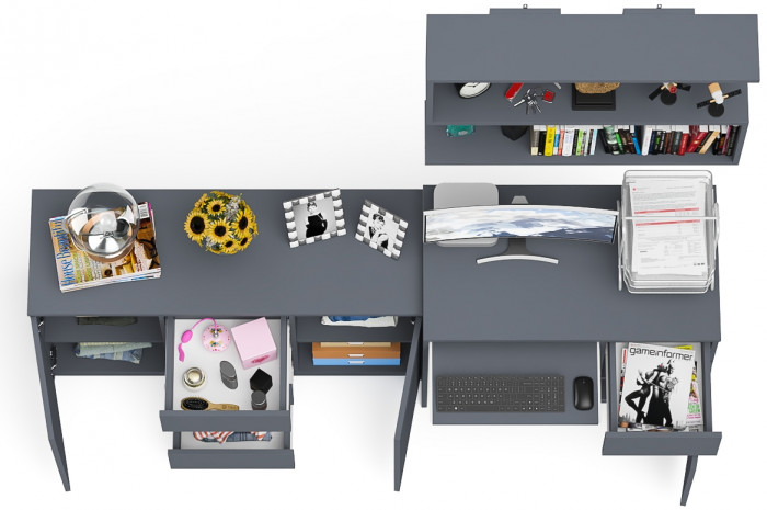 Мори Стол компьютерный МС-1 правый + Комод МК1200.3 + Полка 900, цвет графит, ШхГхВ 210,4х50х209,6 см., НЕ универсальная сборка