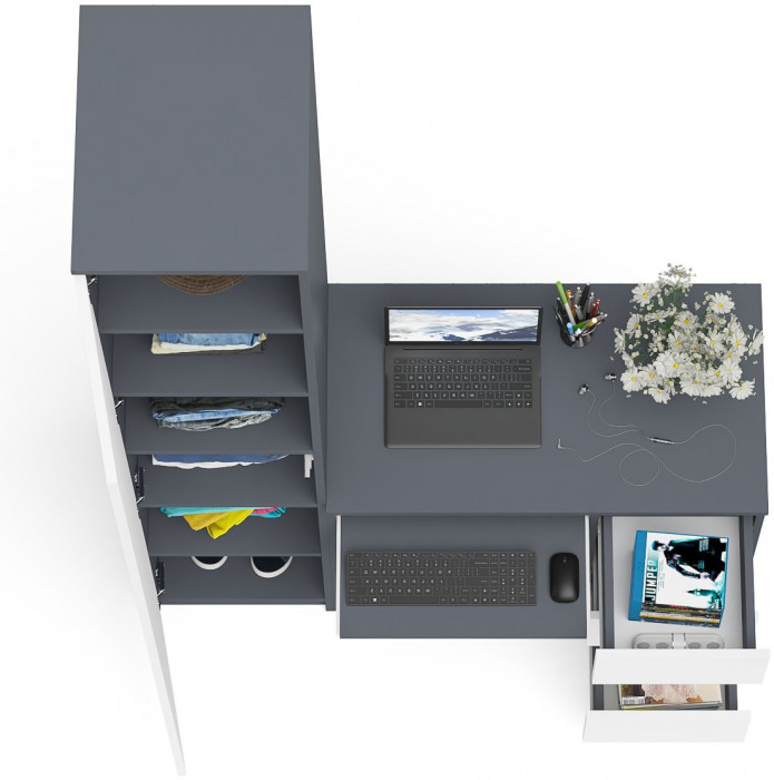 Мори Стол компьютерный МС-6 правый + Пенал МШ400.1, цвет графит/белый, ШхГхВ 130,4х50,4х209,6 см., выдвижные ящики справа, НЕ универсальная сборка