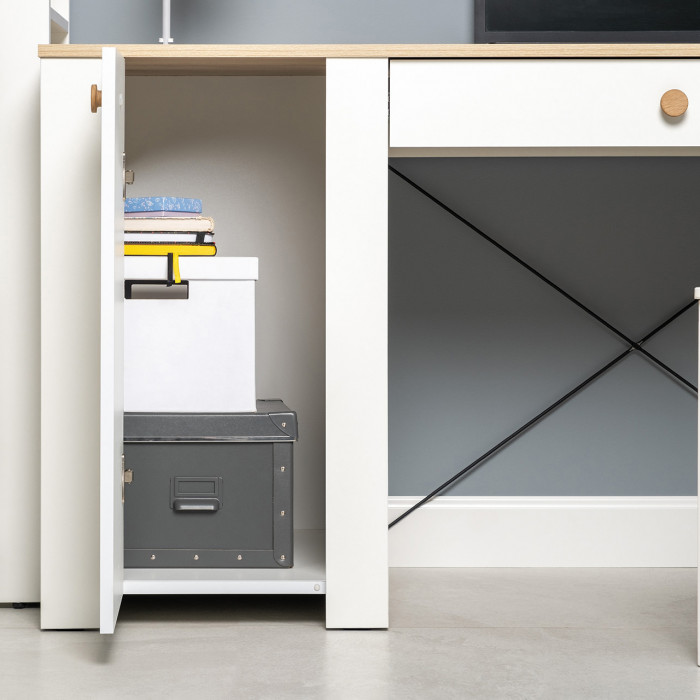 Джастин 12.154 Стол письменный, цвет белый шагрень/дуб белый эксклюзив, ШхГхВ 126,2х54,8х75,3 см., универсальная сборка