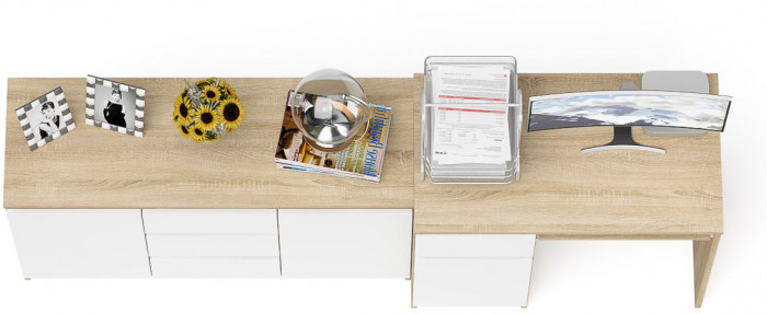 Мори компьютерный стол МС-1 левый + Комод МК1200.3, дуб сонома/белый