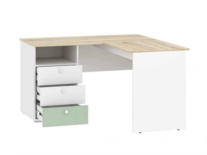 НМ 041.41 угловой письменный стол Банни белый/дуб сонома/макарун