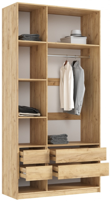 Марвэл Шкаф 3-х створчатый 1200, с доп.ящиками, Дуб крафт/Мальта грей