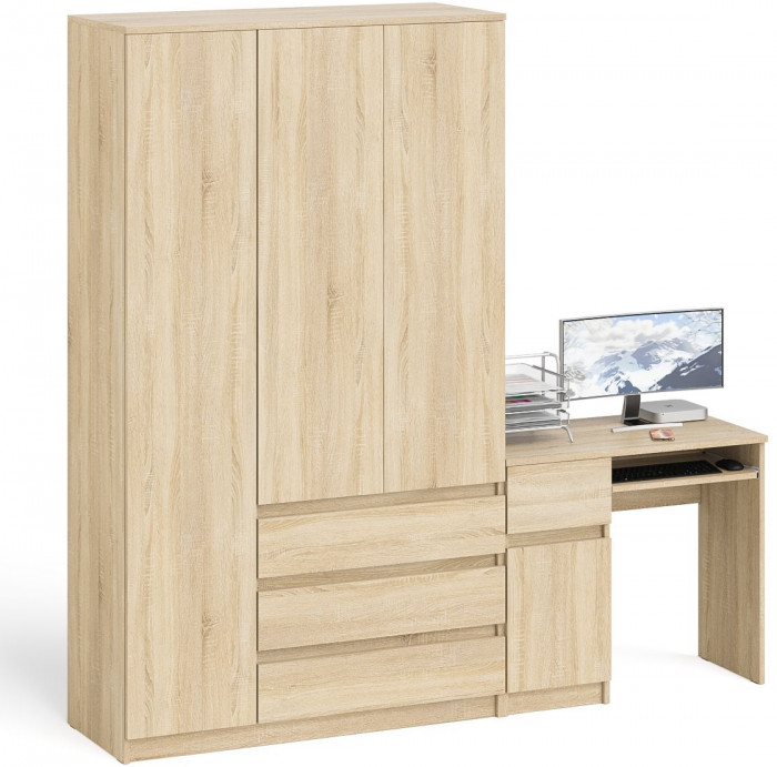 Мори компьютерный стол МС-1 левый + Шкаф МШ1200.1, дуб сонома