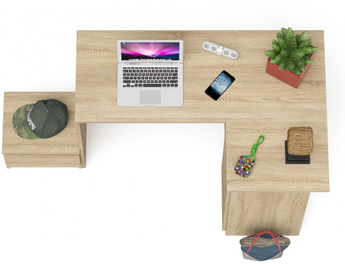 Мори компьютерный стол МС-16 правый + Тумба ТМП400.1, дуб сонома