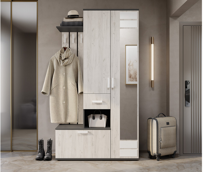 Прихожая Лира ПР-04, Графит, Дуб крафт белый