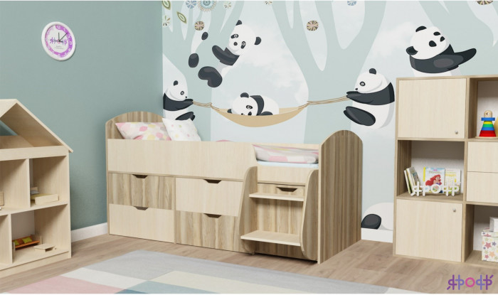 Кровать-чердак Малыш 7 (Винтерберг/Ясень Анкор темный)