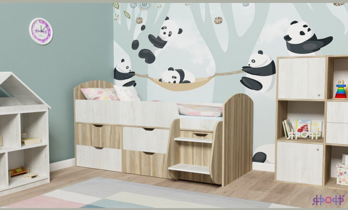 Кровать-чердак Малыш 7 (Винтерберг/Ясень Анкор темный)