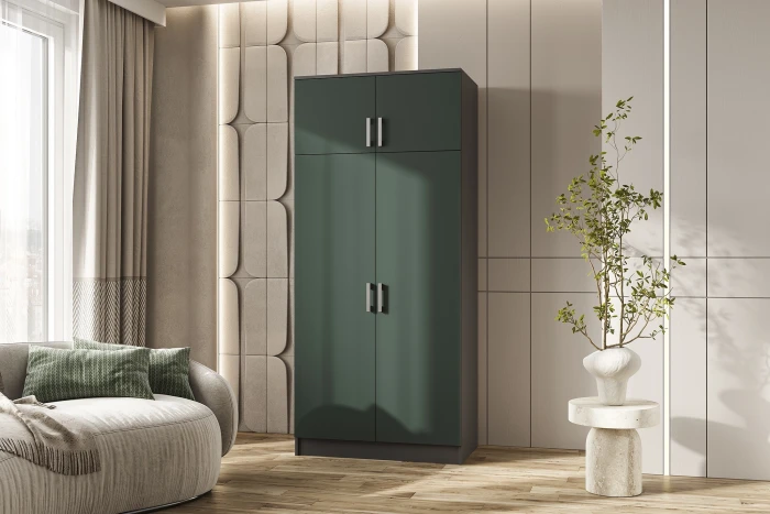 Шкаф 2-х створчатый (штанга+полка), Графит/Изумрудный