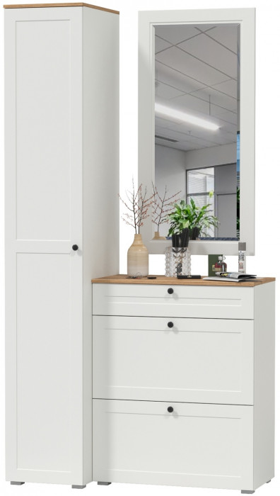 Остин Прихожая 22, цвет белый шагрень/дуб крафт золотой, ШхГхВ 120х54,3х229,6 см., универсальная сборка