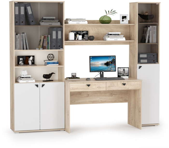 КР100 Бостон № 42, цвет дуб эндгрейн элегантный/фасады МДФ милк рикамо софт, 13.155+12.69+09.132+13.156, ШхГхВ 230,6х57,2х194,4 см., ун. сборка