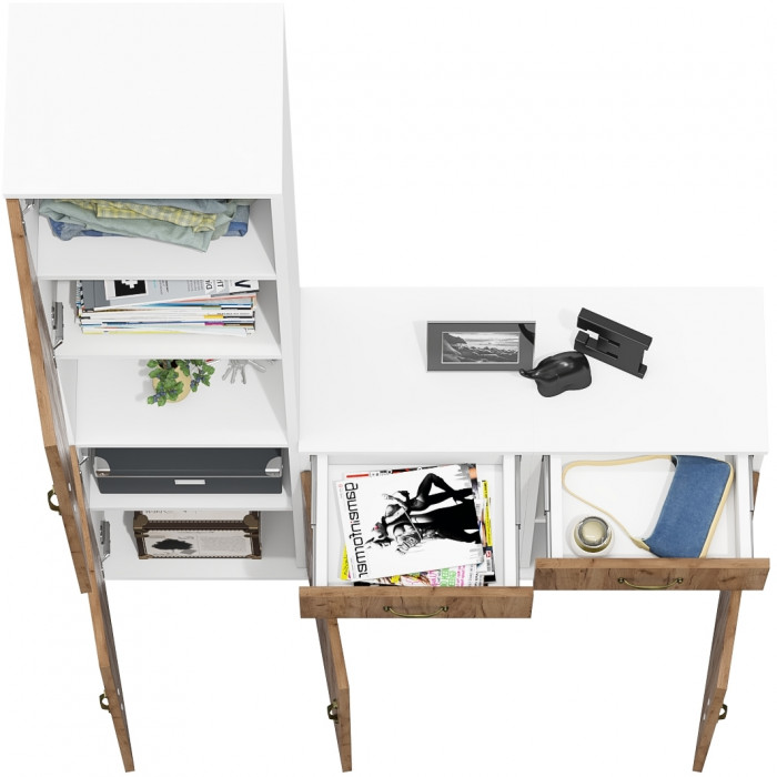 Лидер-8 Пенал + Тумба МД 3.15 + Тумба МД 3.15, цвет белый шагрень/крафт золото, ШхГхВ 120х30х190 см., универсальная сборка