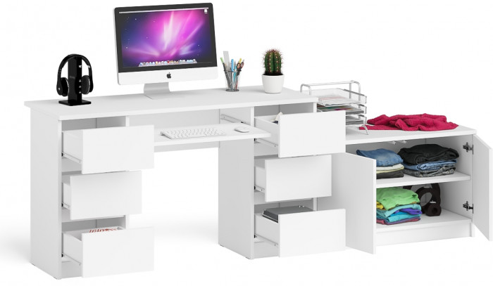 Мори компьютерный стол МС-2 + Тумба МА900.1, белый