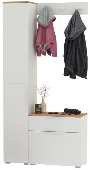 Октава Прихожая 15, белый шагрень/дуб крафт золотой/фасады МДФ белый шагрень