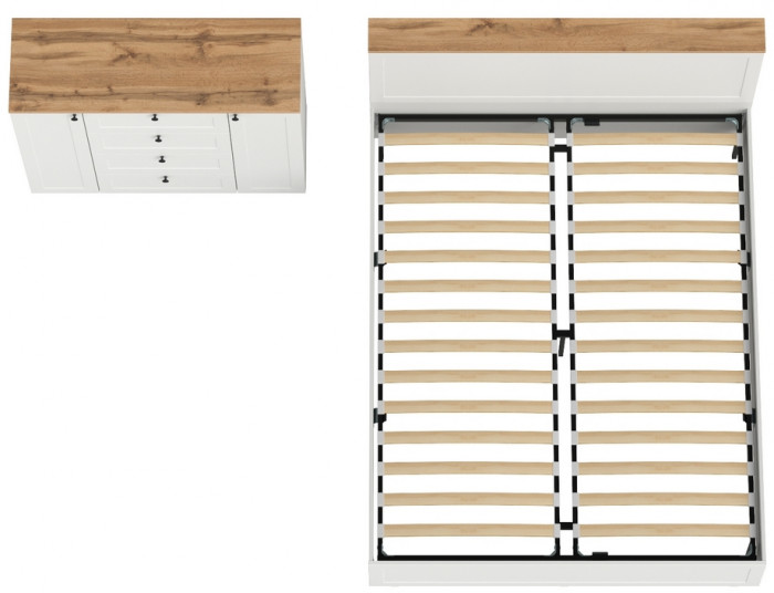 Остин 11.53 Кровать + ортопед + 16.221 Комод, белый шагрень/дуб крафт золотой