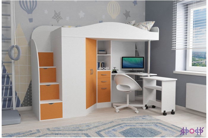 Кровать-чердак Юниор 4 (Винтерберг/Ясень Анкор темный)